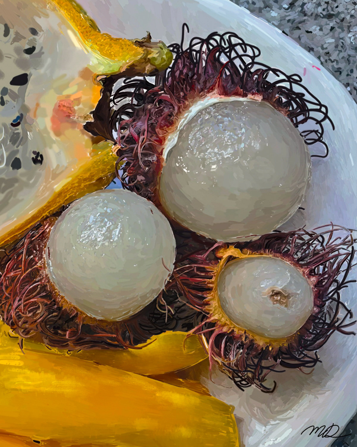 Rambutan Mixed Media Fruit Study