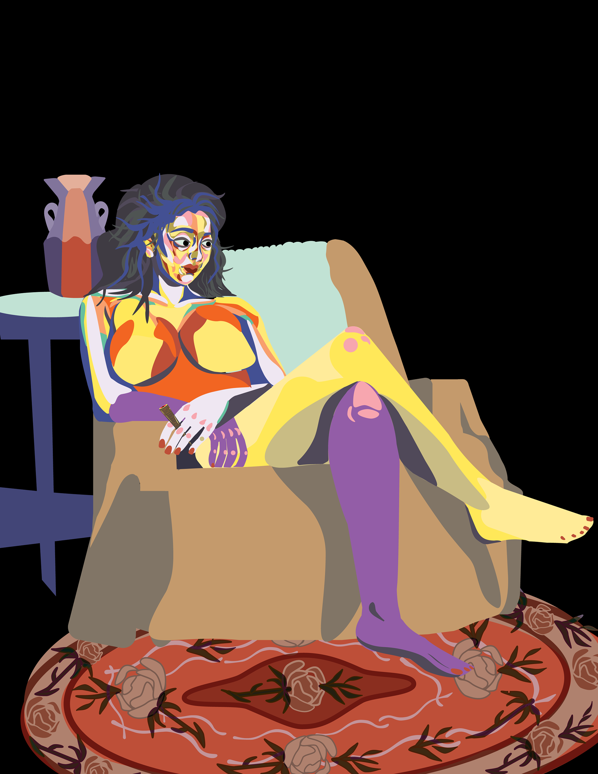 The sitting lady digital vector illustration done in Adobe Illustrator