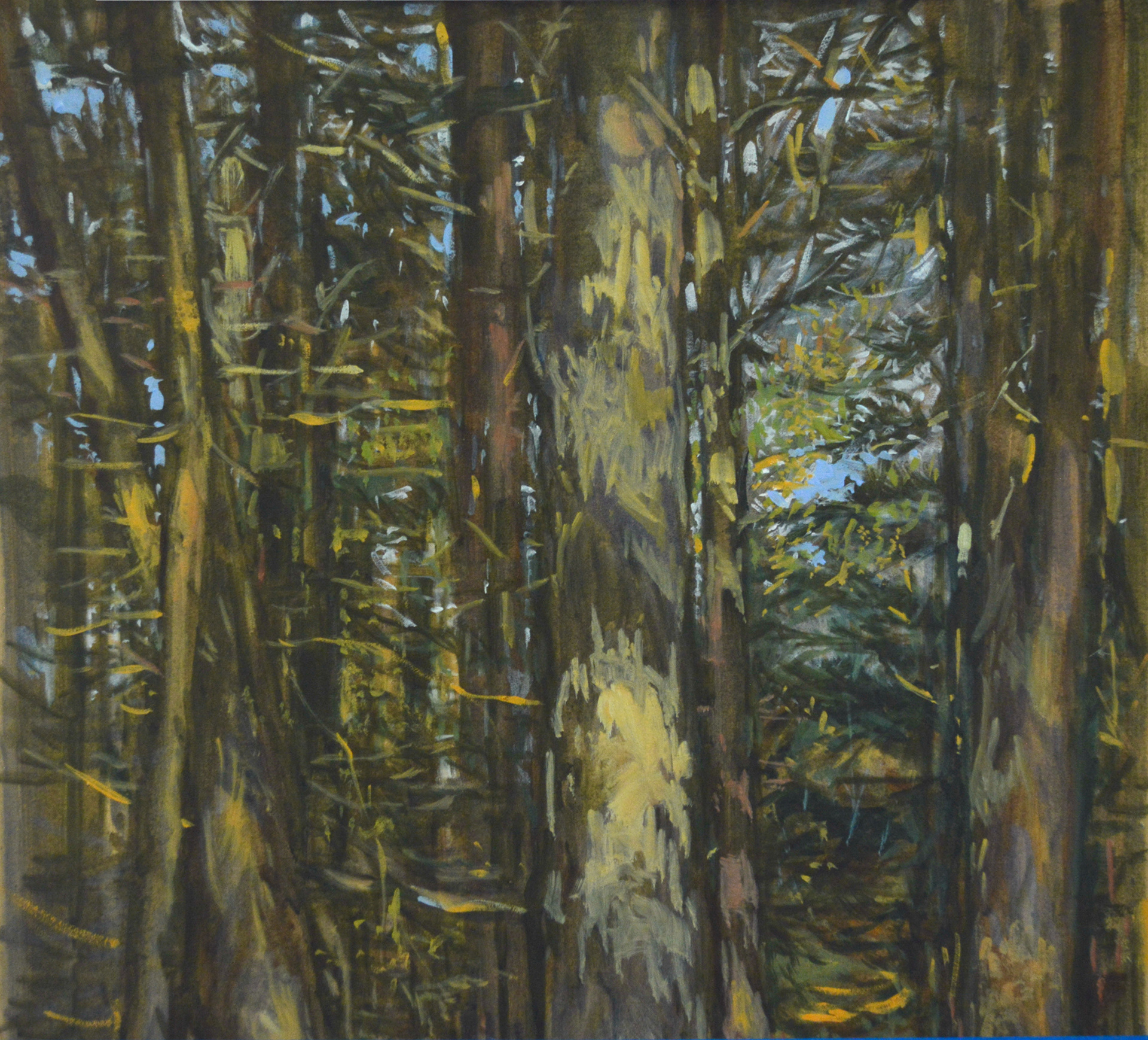 The Forest for the Trees. Oil on buff BFK Rives paper, 13" h x 14.5" w