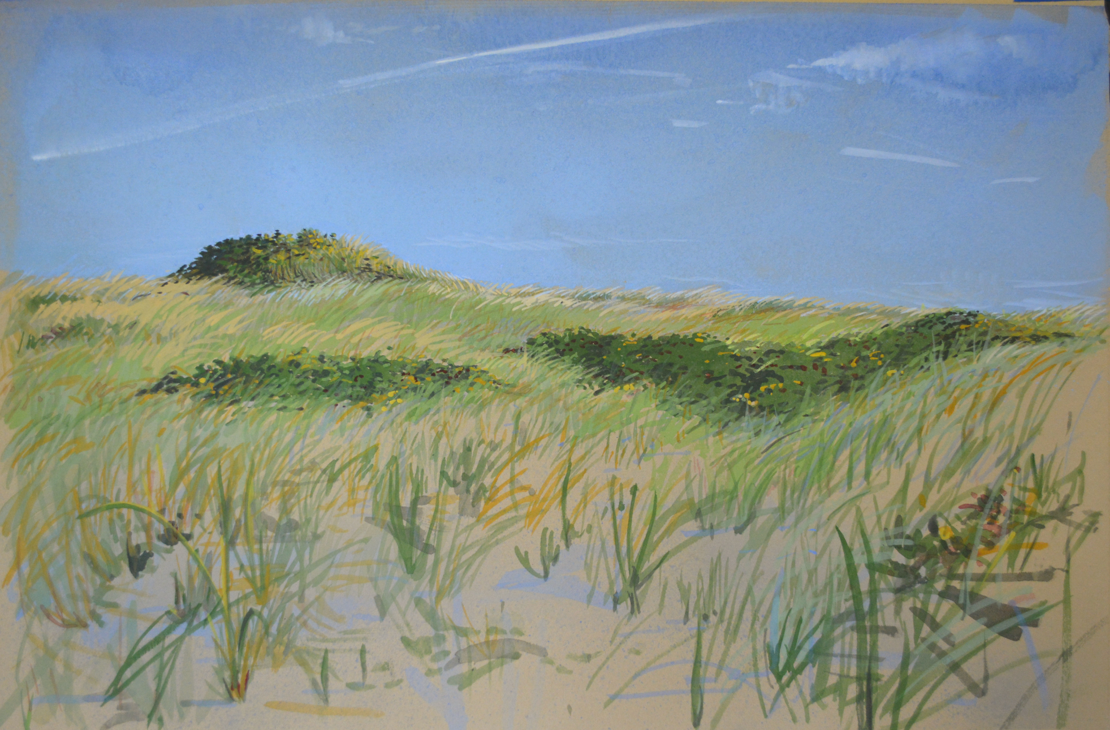 On the edge, study. Gouche on buff BFK Rives paper, 15" h x 22" w