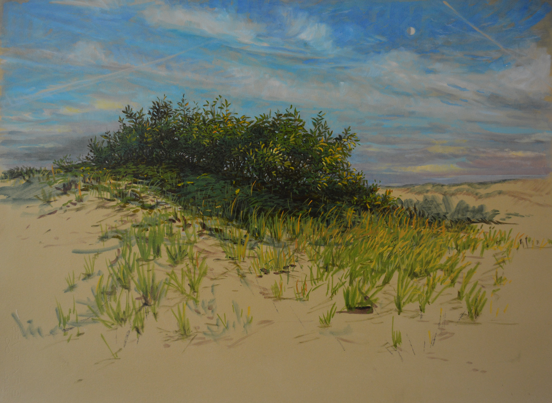 Waxing Moon. Oil on buff BFK Rives paper, 19" x 29"