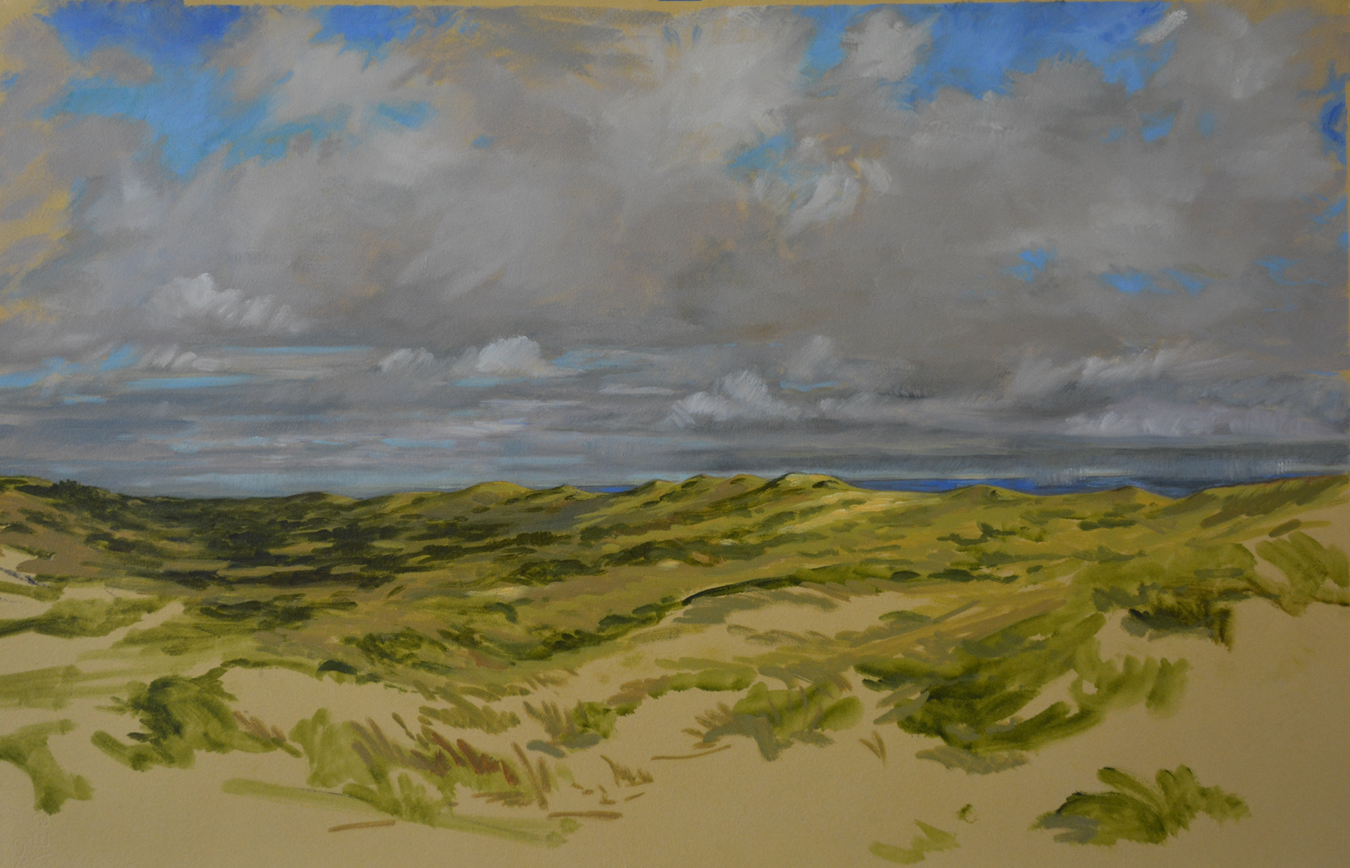 Passing Squall. Oil on buff BFK Rives paper, 22" h x 29.25" w