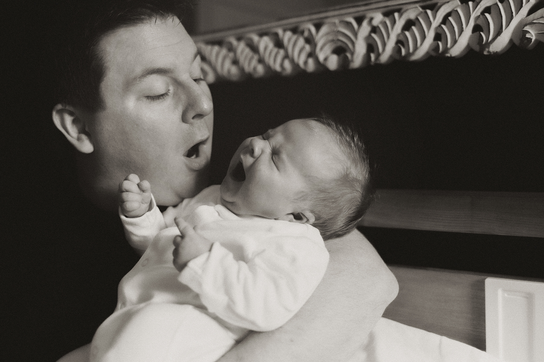 father mirroring baby's yawn