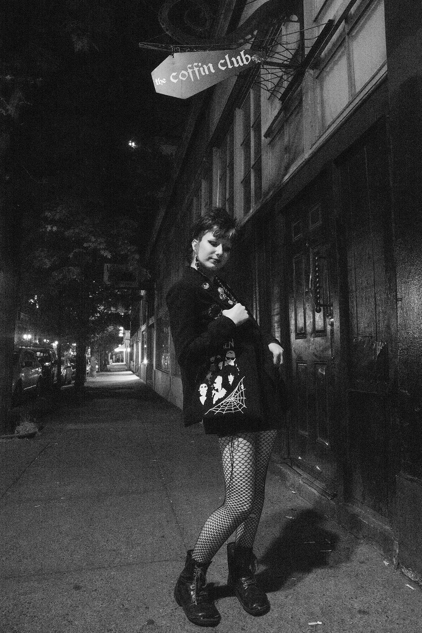 Lindsey outside the Coffin Club