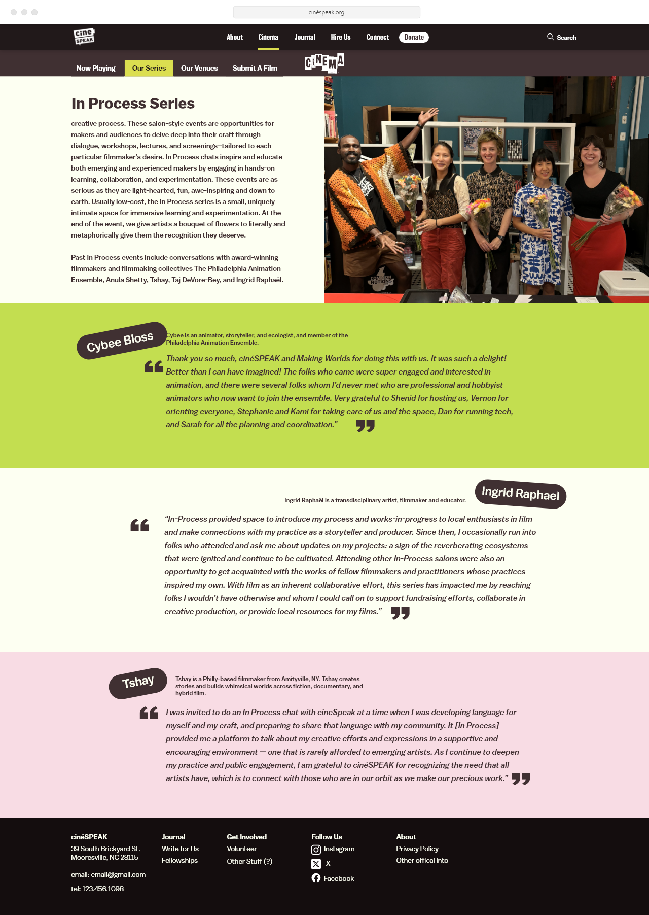 Webpage for In Process Film Series