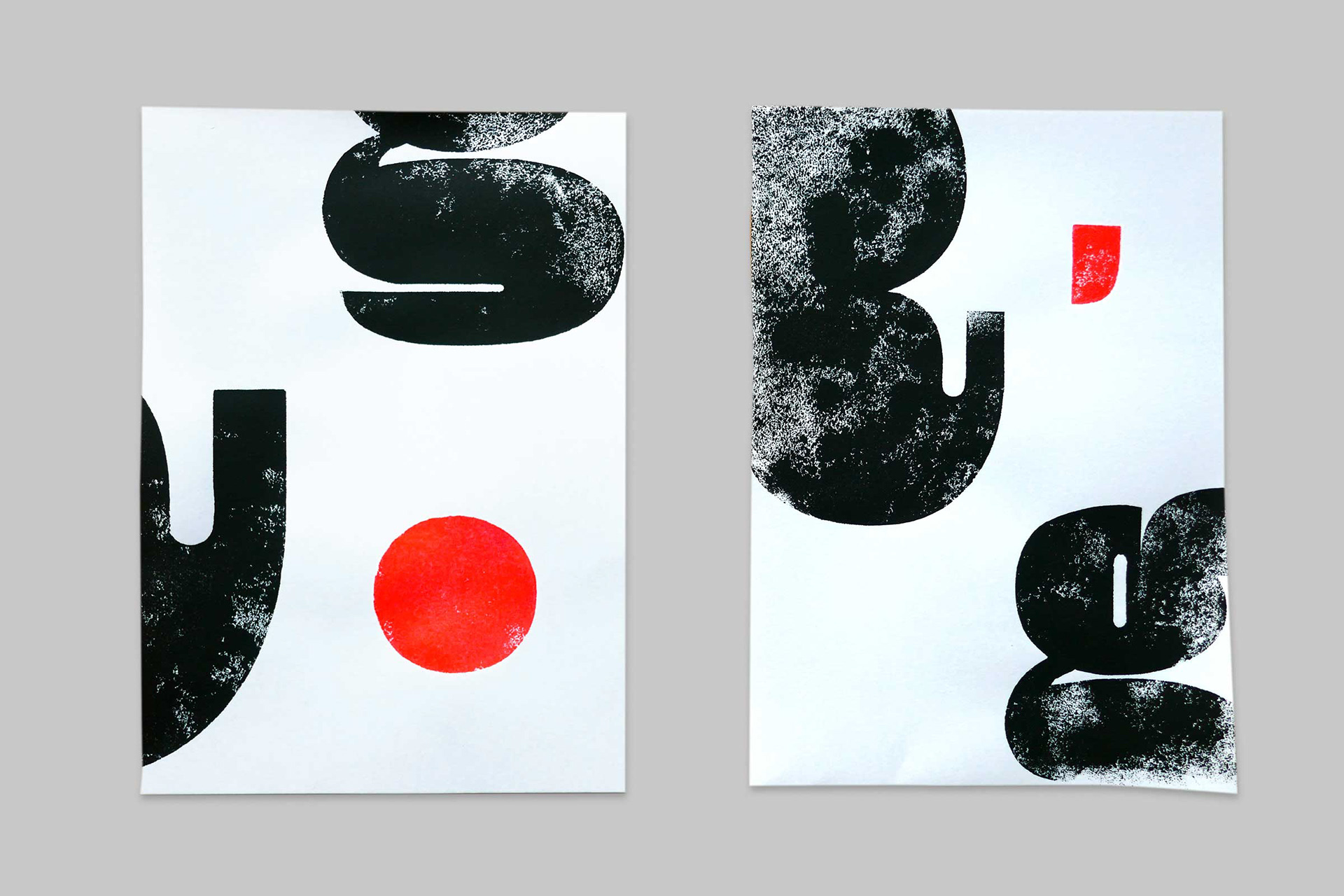 Typografische Experimente mit handgeschnittenen Buchstaben. Abstraktion der Buchstaben. 