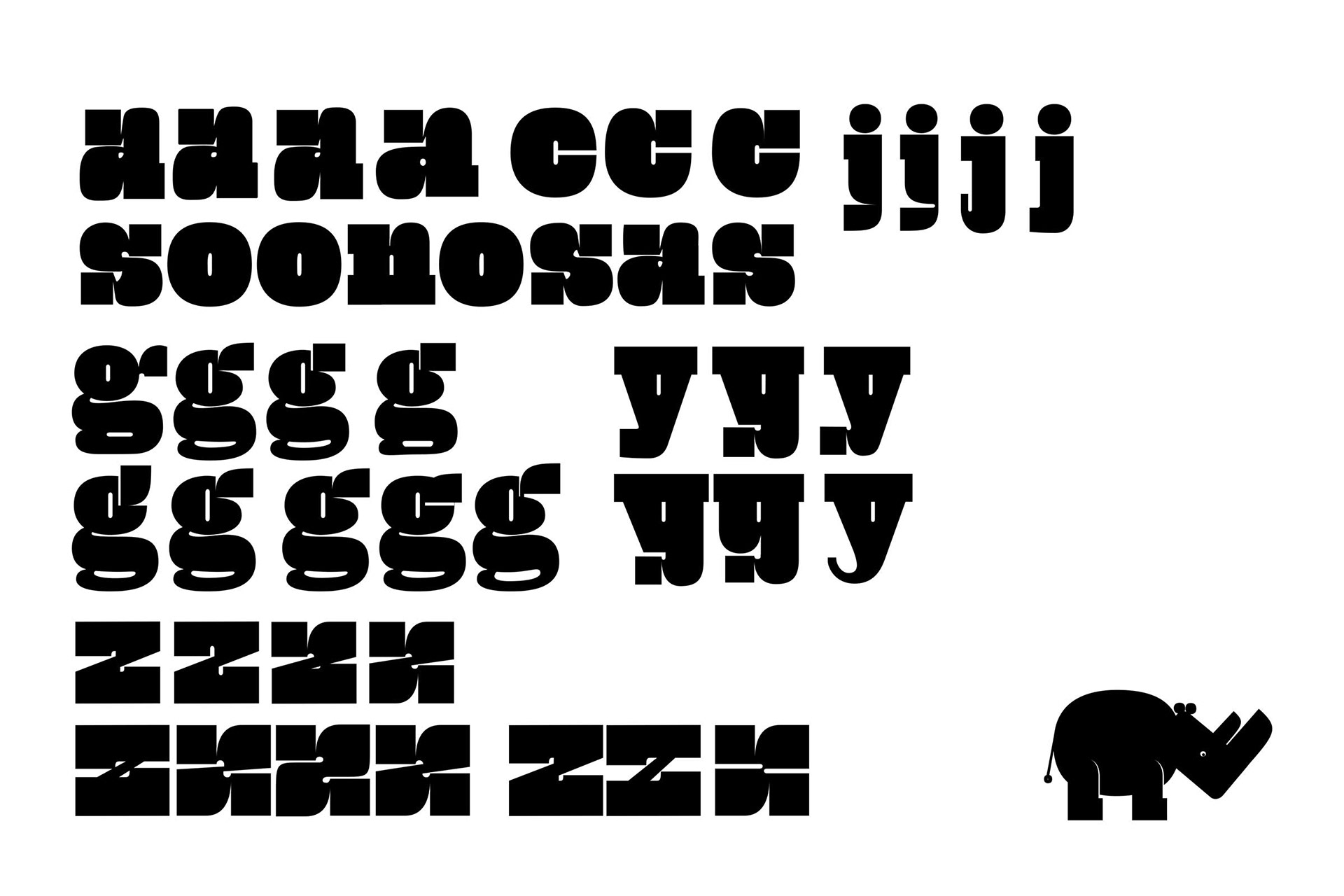 Schriftdesign Rhinozeros: Entwicklungsschritte bei der Buchstabengestaltung.