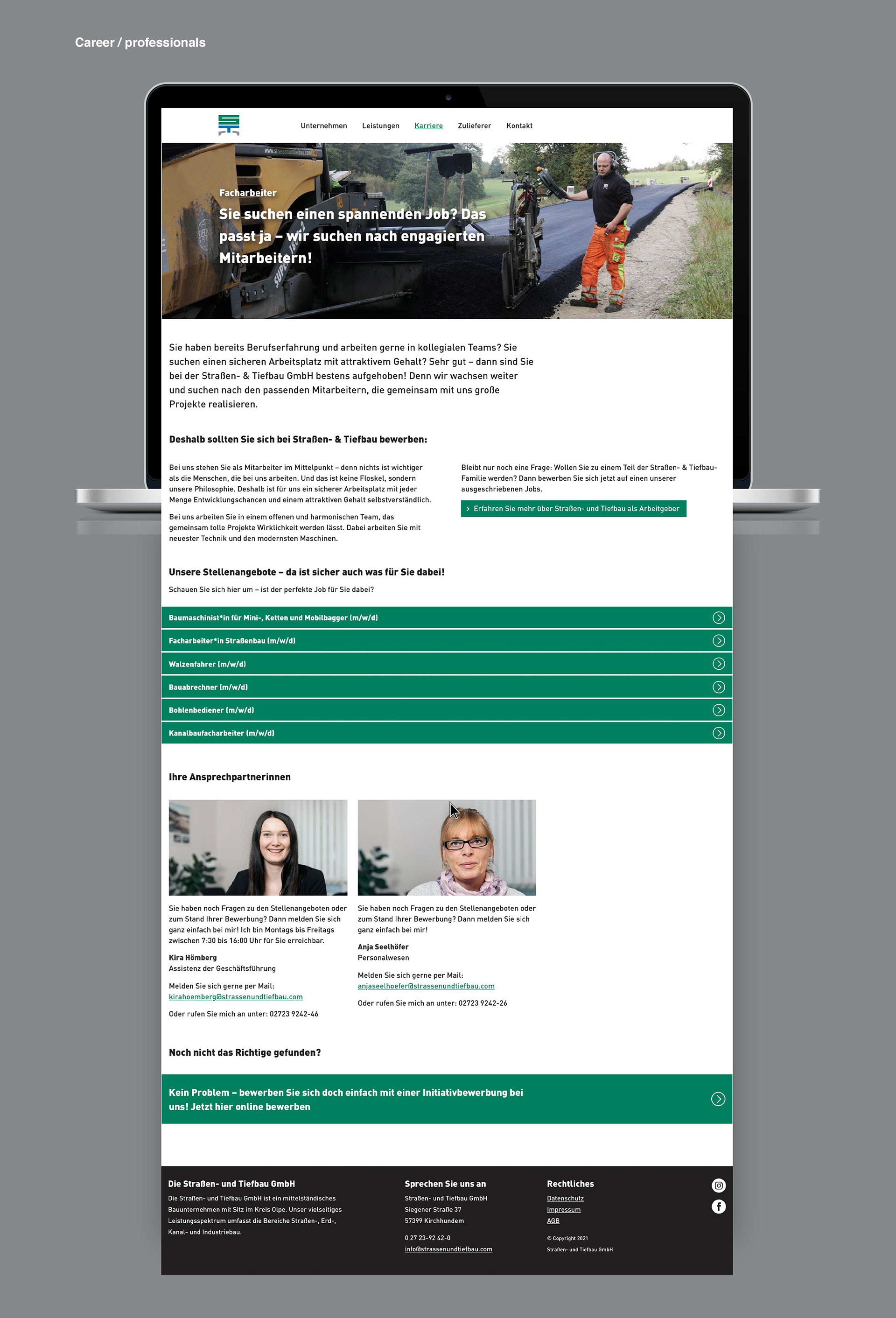 Strassen- und Tiefbau GmbH: Webseite - Karriereseite der Facharbeiter.