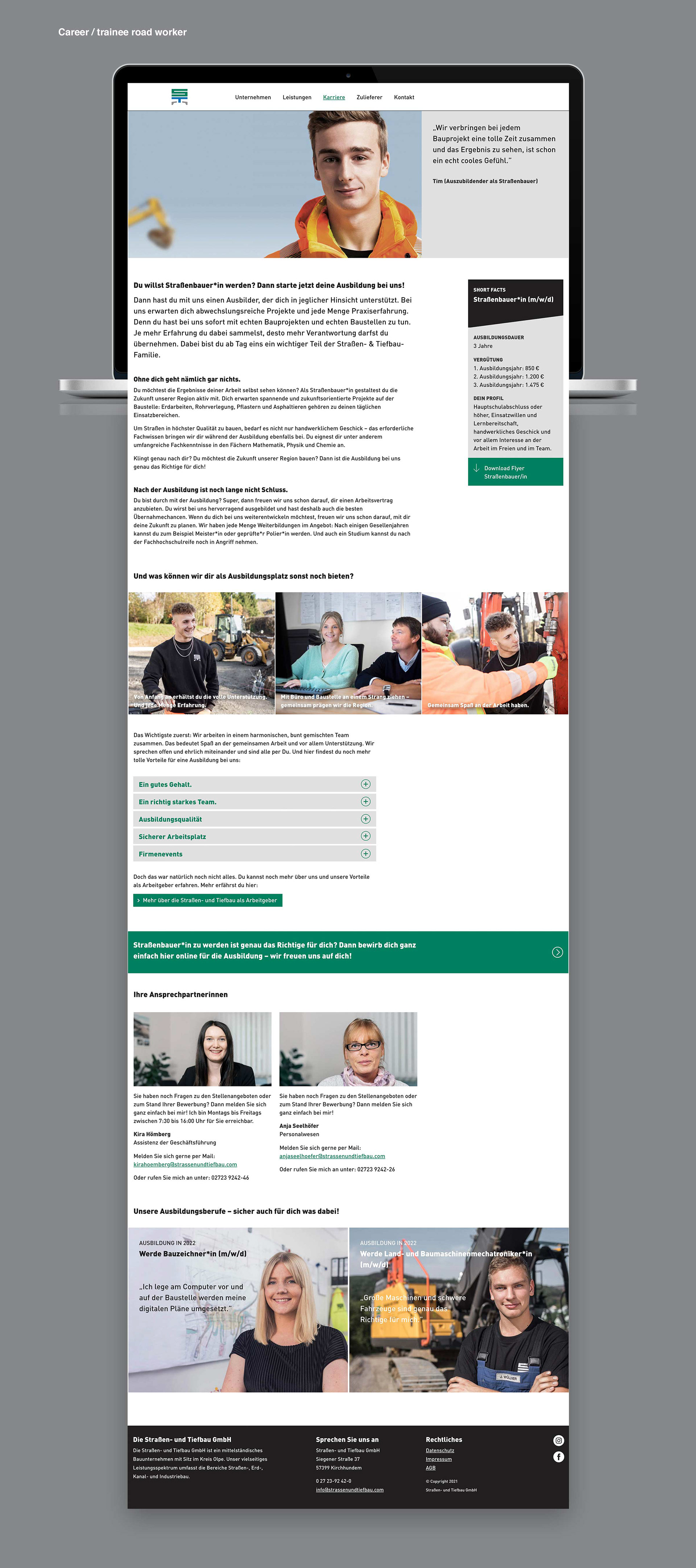 Strassen- und Tiefbau GmbH: Webseite - Karriereseite