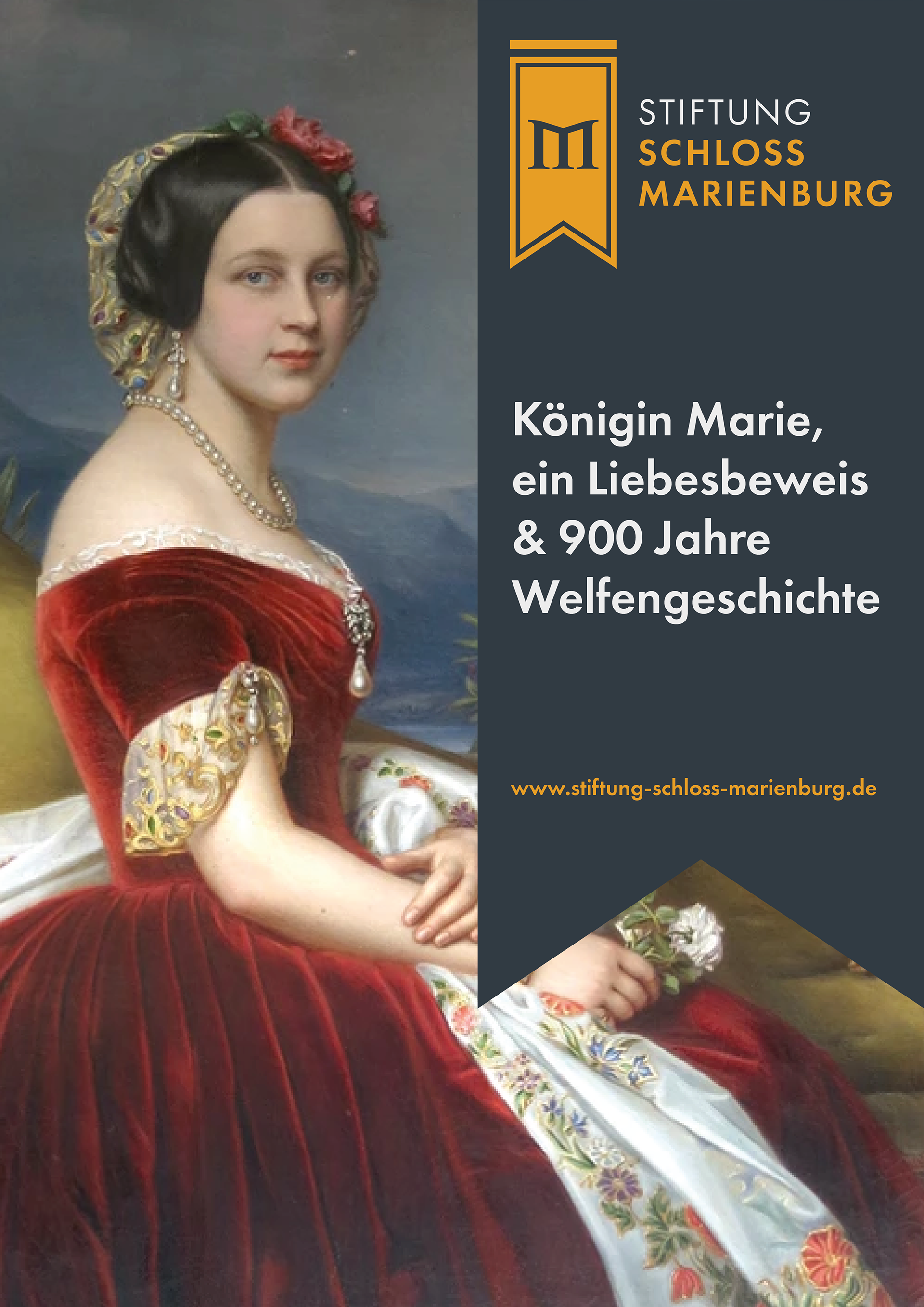 Poster in Foundation Colors focused on the History 'Queen Marie, a token of Love and 900 Years of Welfen-History'