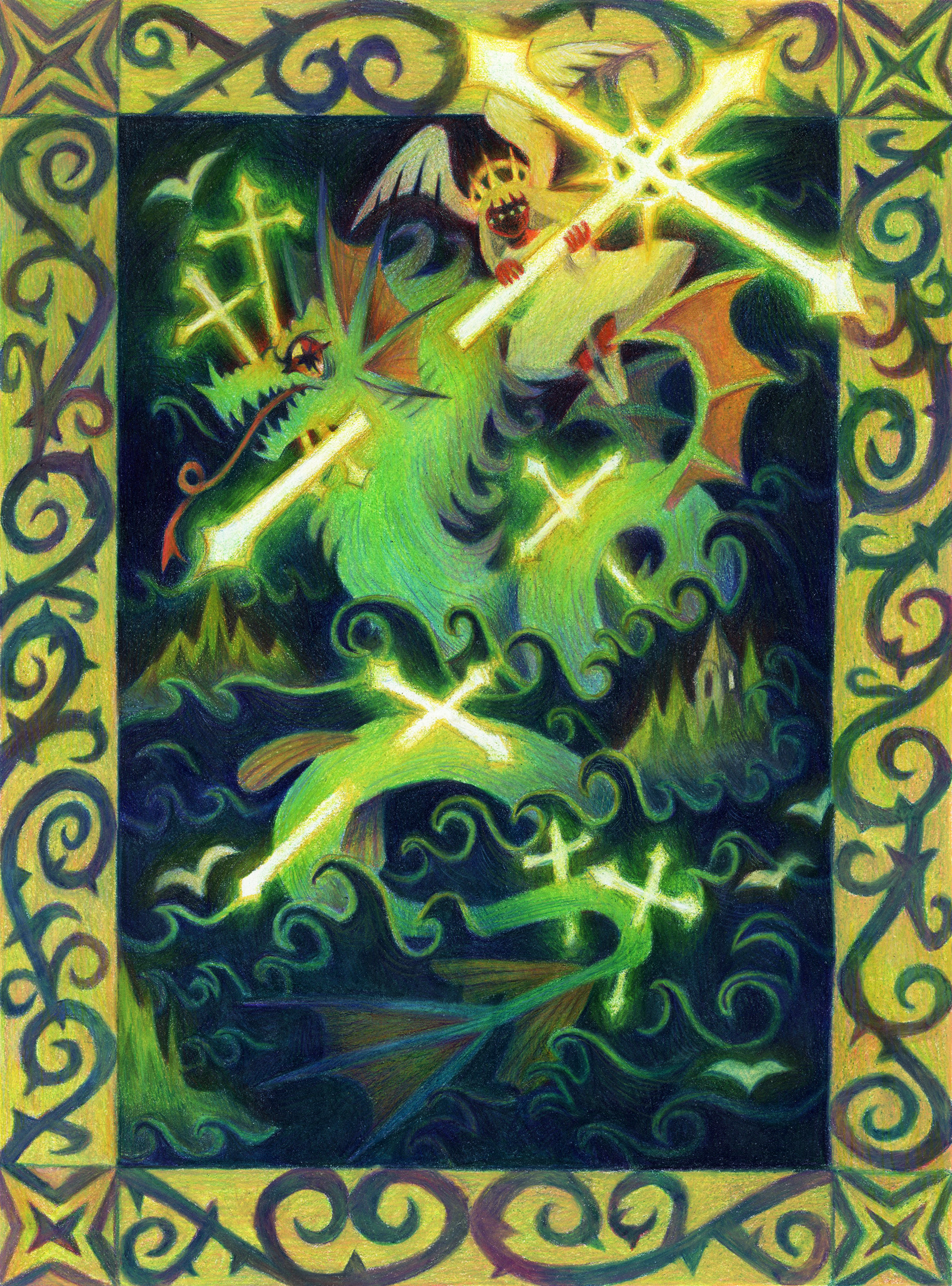 The Slaying of Leviathan - 2023 - Colored Pencil on Paper