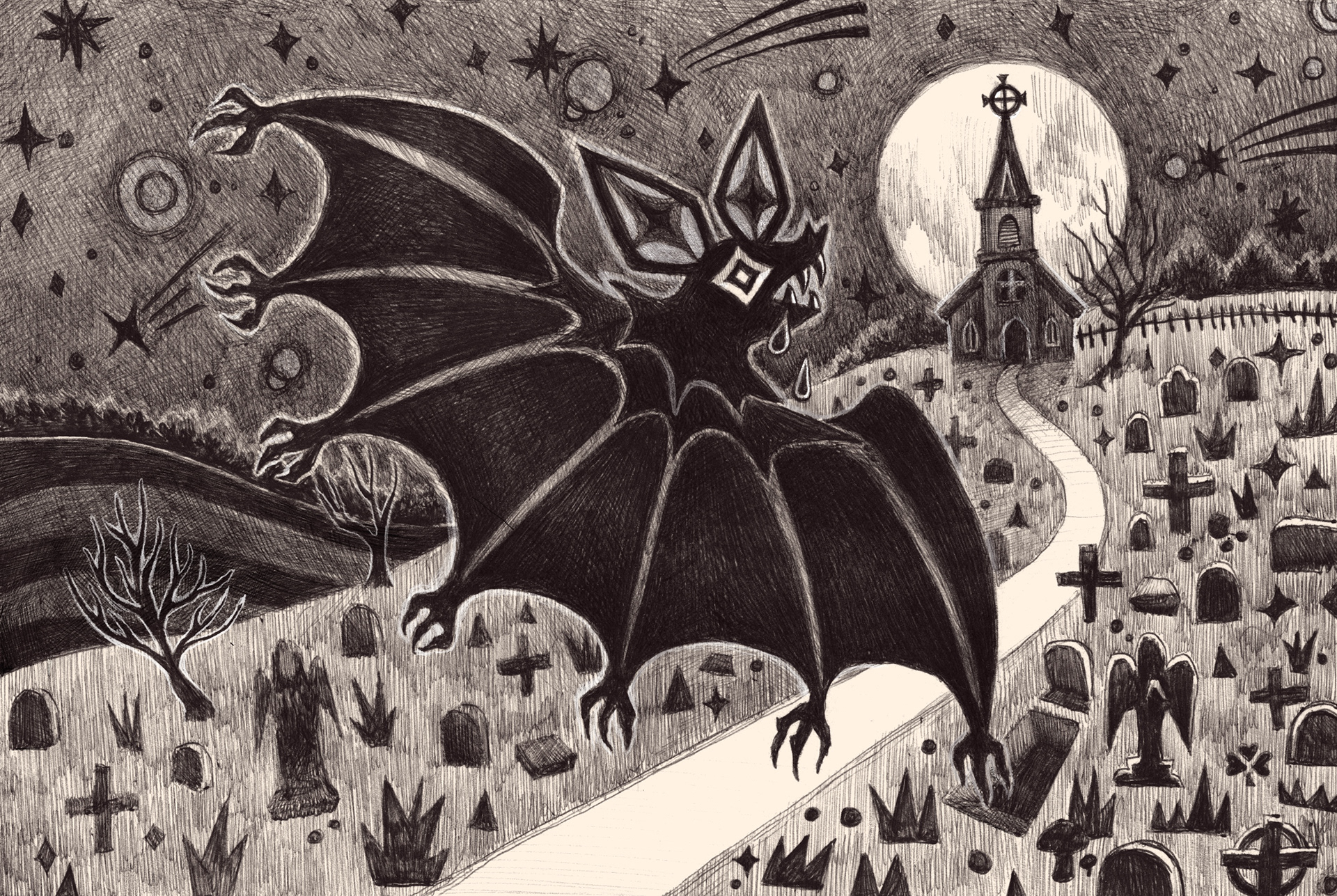Medieval Bat - 2024 - Ballpoint Pen on Paper