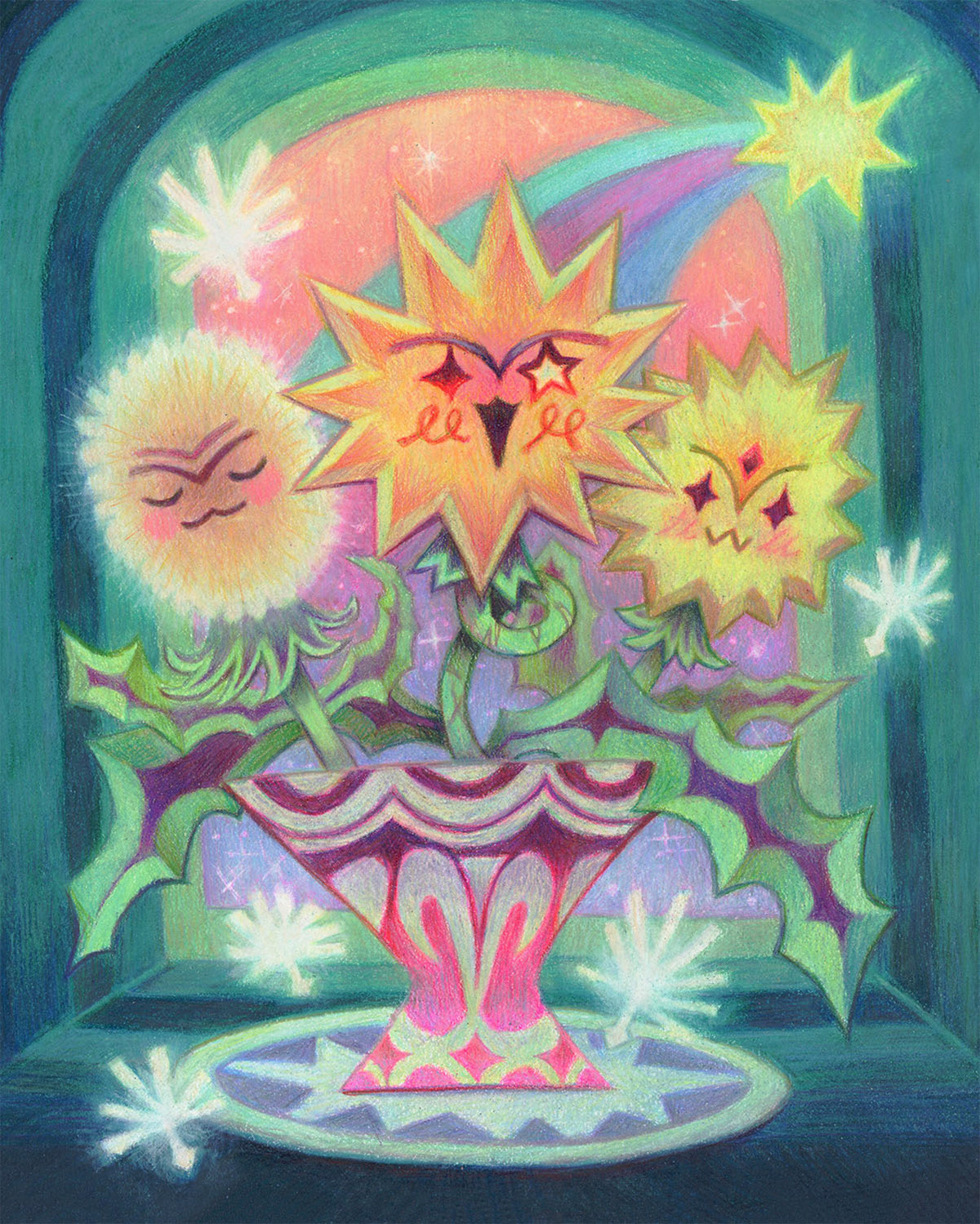 Cosmic Dandelion Arrangement - 2023 - Colored Pencil on Paper