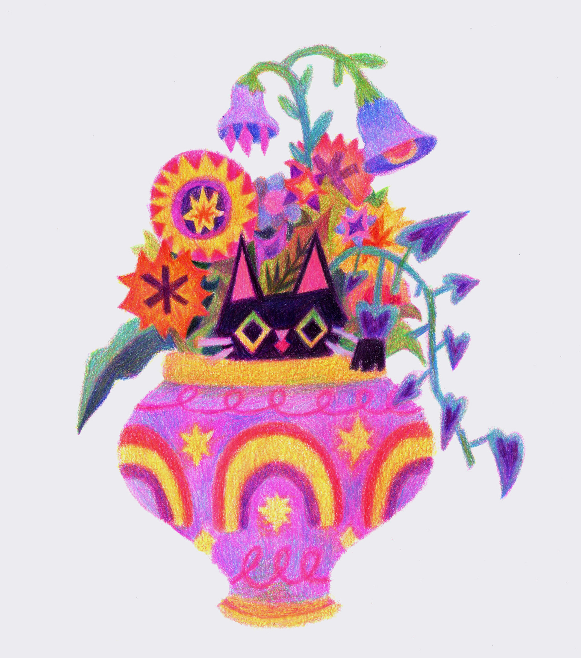 Kitty in Vase - 2022 - Colored Pencil on Paper