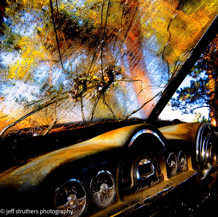 Cracked Windshield and Morning Dew - Elbert County, CO
