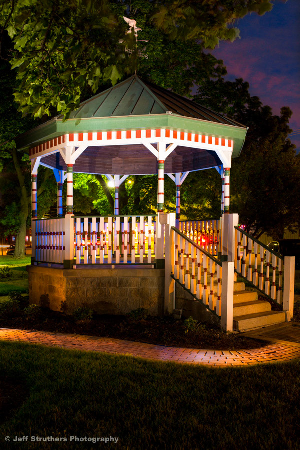 Gazebo @ Town Center - 6 strobe - colored gels - late twilight - Huntley, IL
