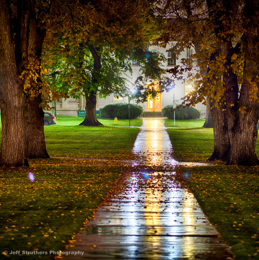 Louis R Weber Bldg. and Rainy November Night - Fort Collins, CO