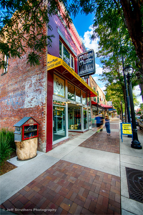 Main Street Sidewalk  Wdie Angle Lens- Miller Music - Longmont, CO