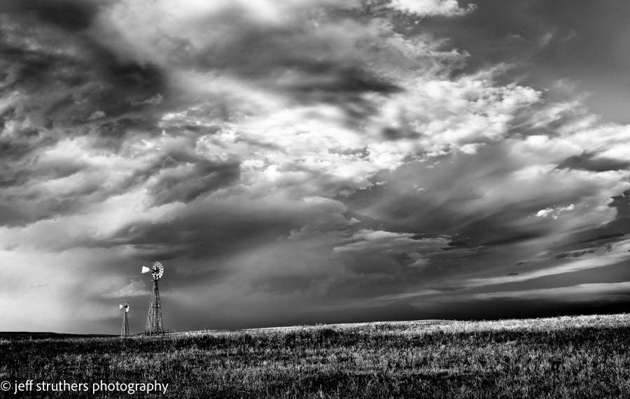 Twin Windmills on the Plains of Colorado - Elbert County, CO
