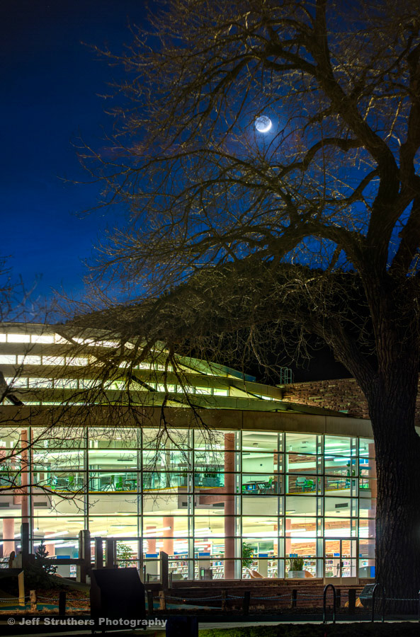 Boulder Public Library and Moon- Boulder, CO