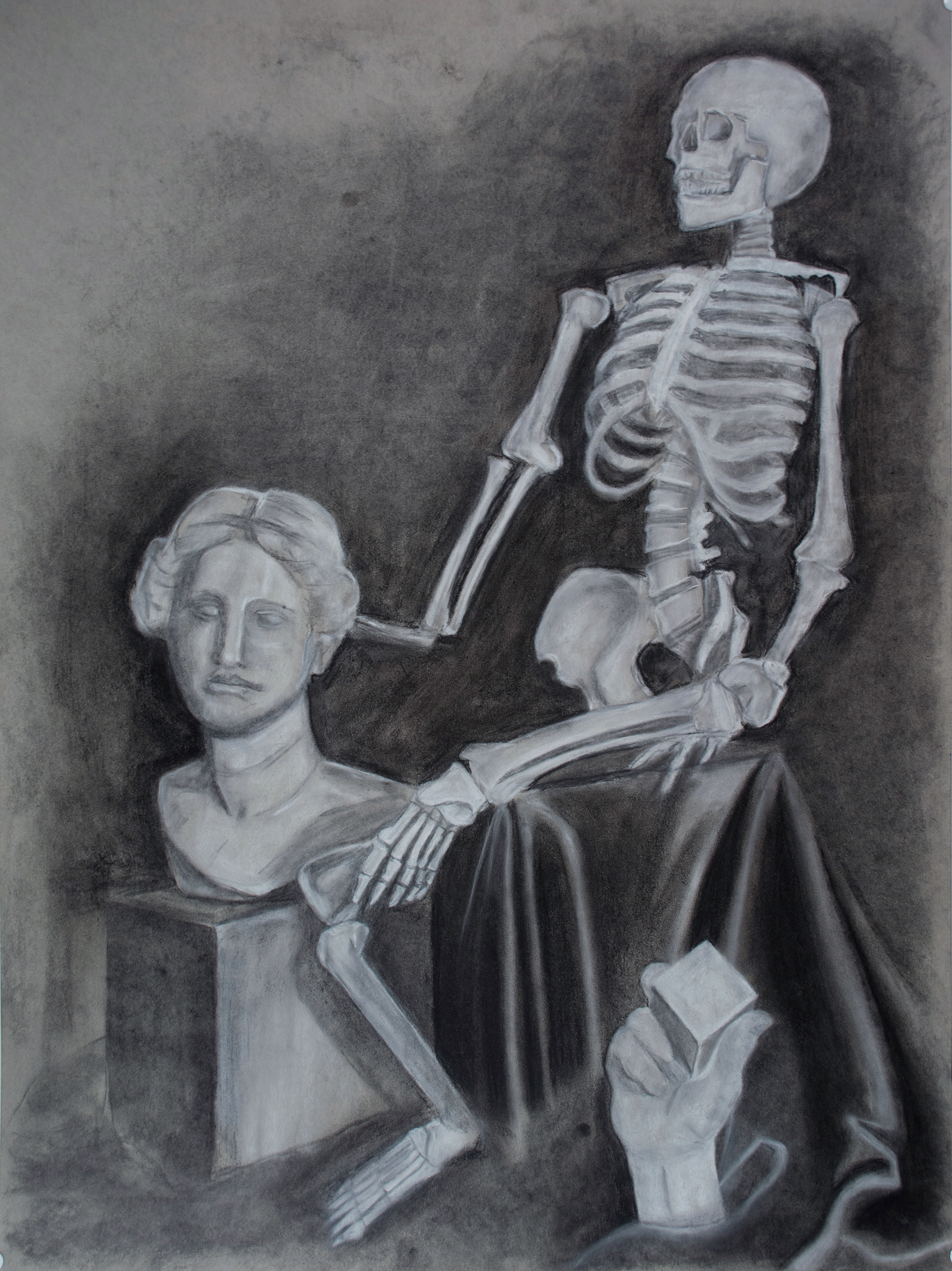 2 hour timed still life drawing. Charcoal and chalk on toned paper.