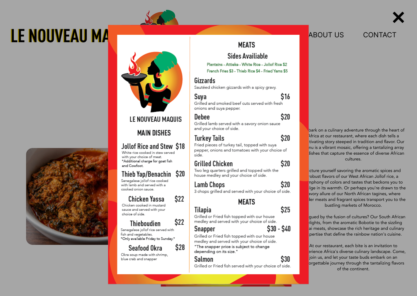 front half of food menu