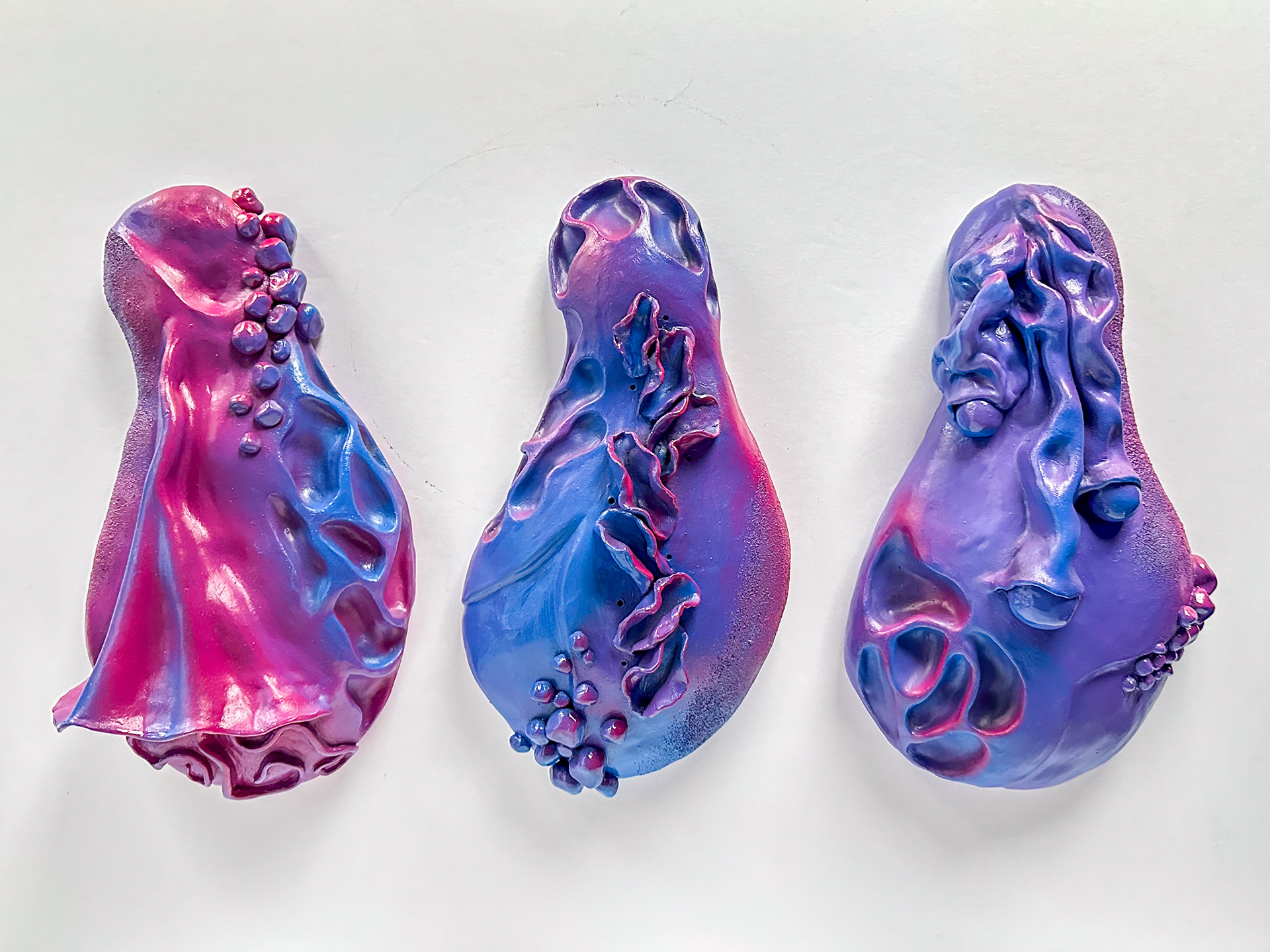 3 sisters | ceramic, spray paint, acrylic gloss | 15” x 7” each | 2024