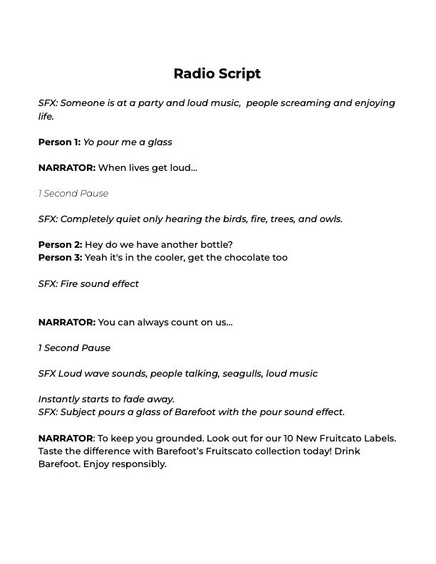 Radio Script, Indesign, 8.5 x 11 in