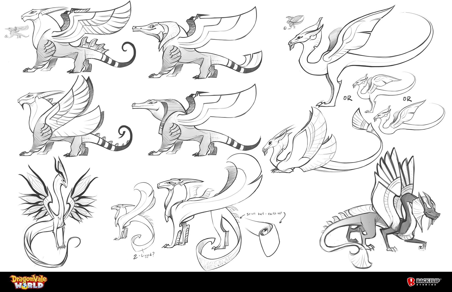 These were some early ideas for the Hieroglyph Dragon. At this time, I don't think we even decided on a name yet.