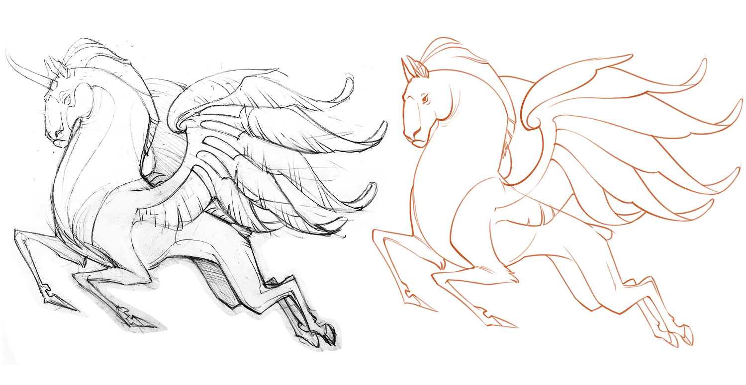 To the left is my initial sketch; and to the right is my cleaned up sketch.
