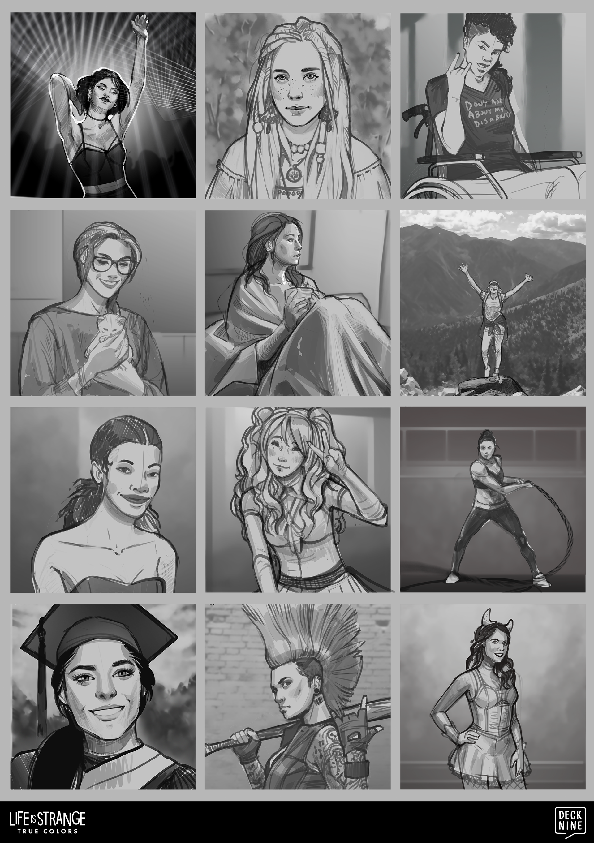 These are the portrait roughs - starting in grayscale before thinking about color