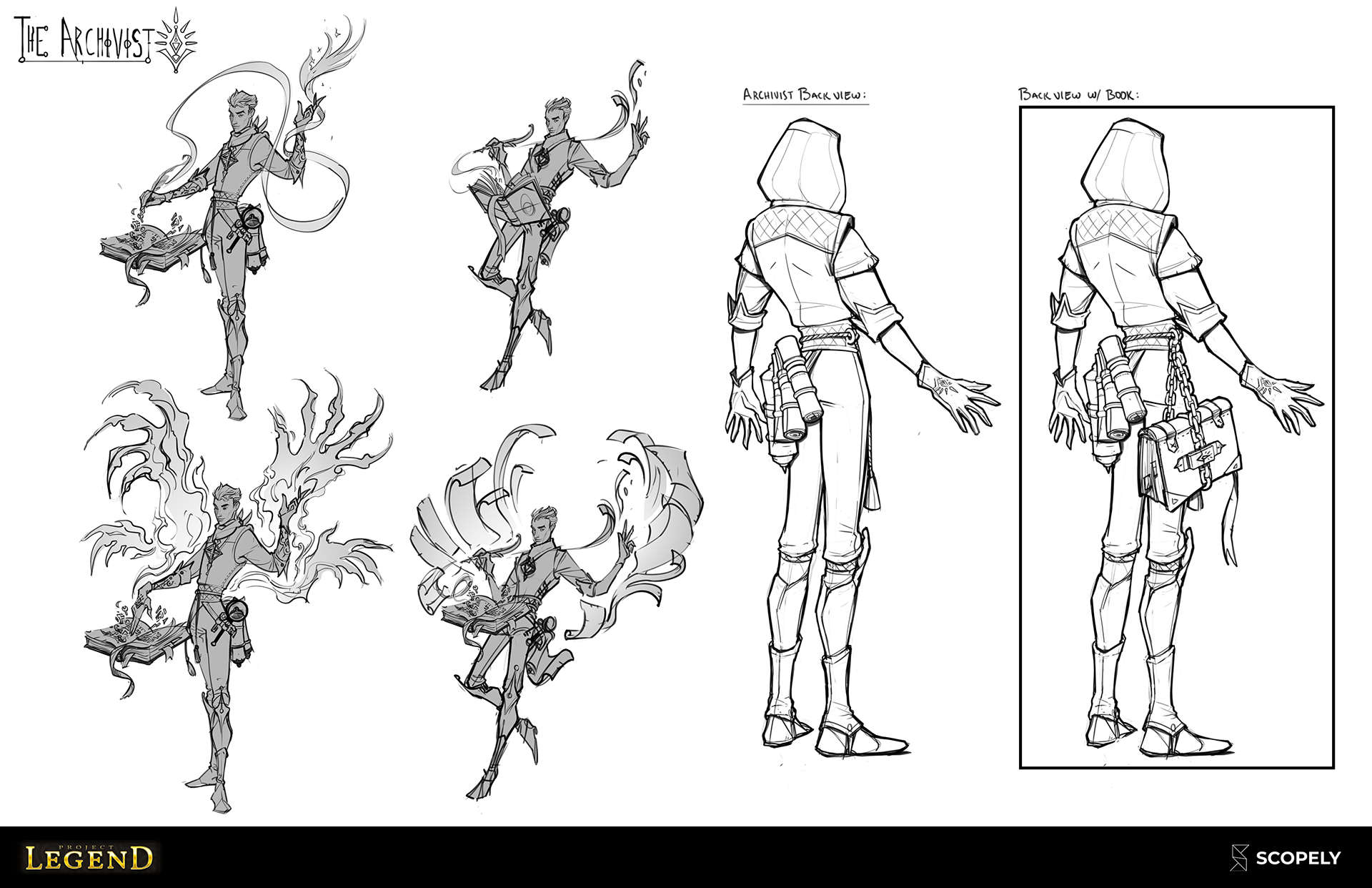 Initial sketches for this character & the back view of his final design