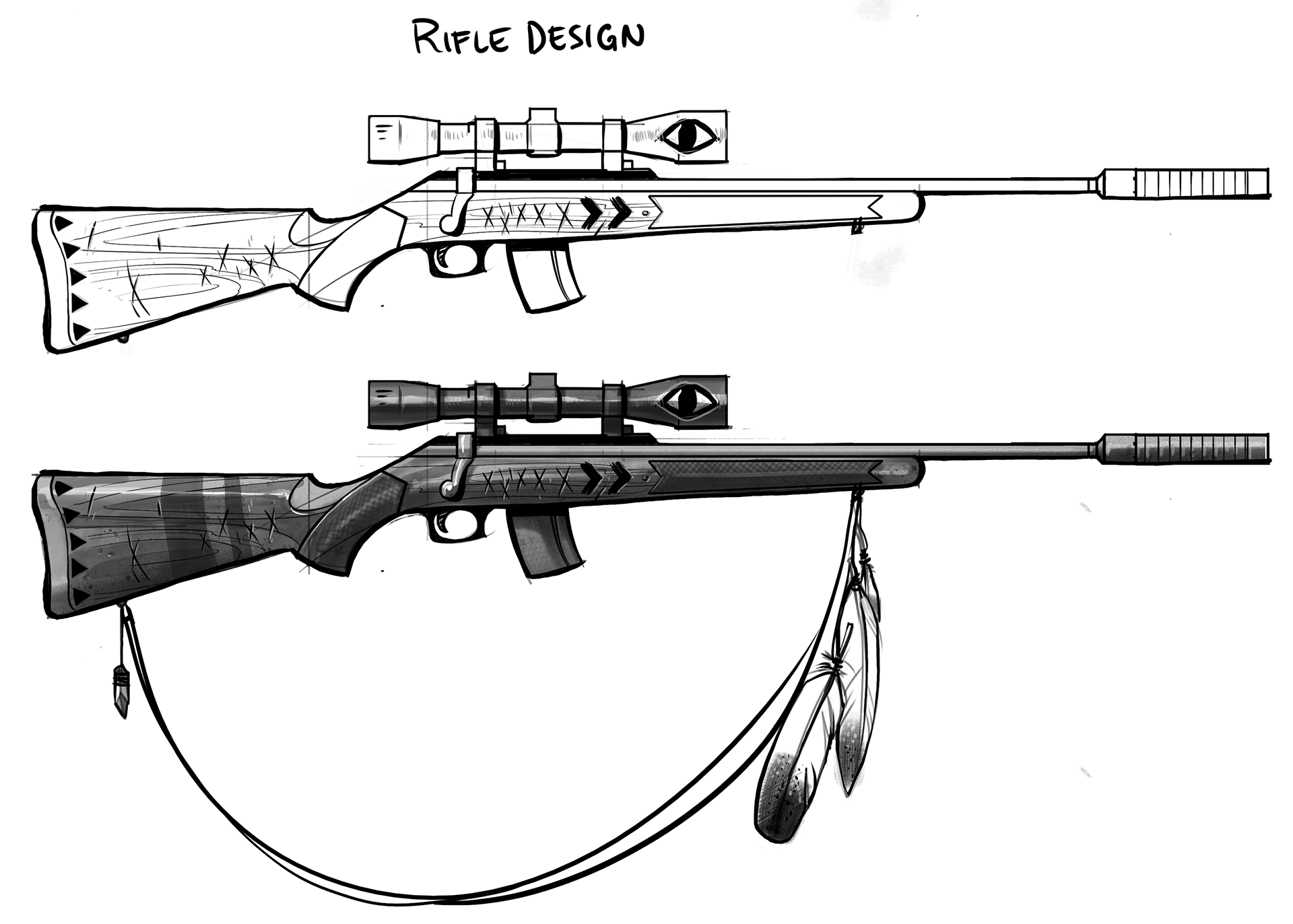 To understand how his gun would look, a rifle sketch was drawn.
