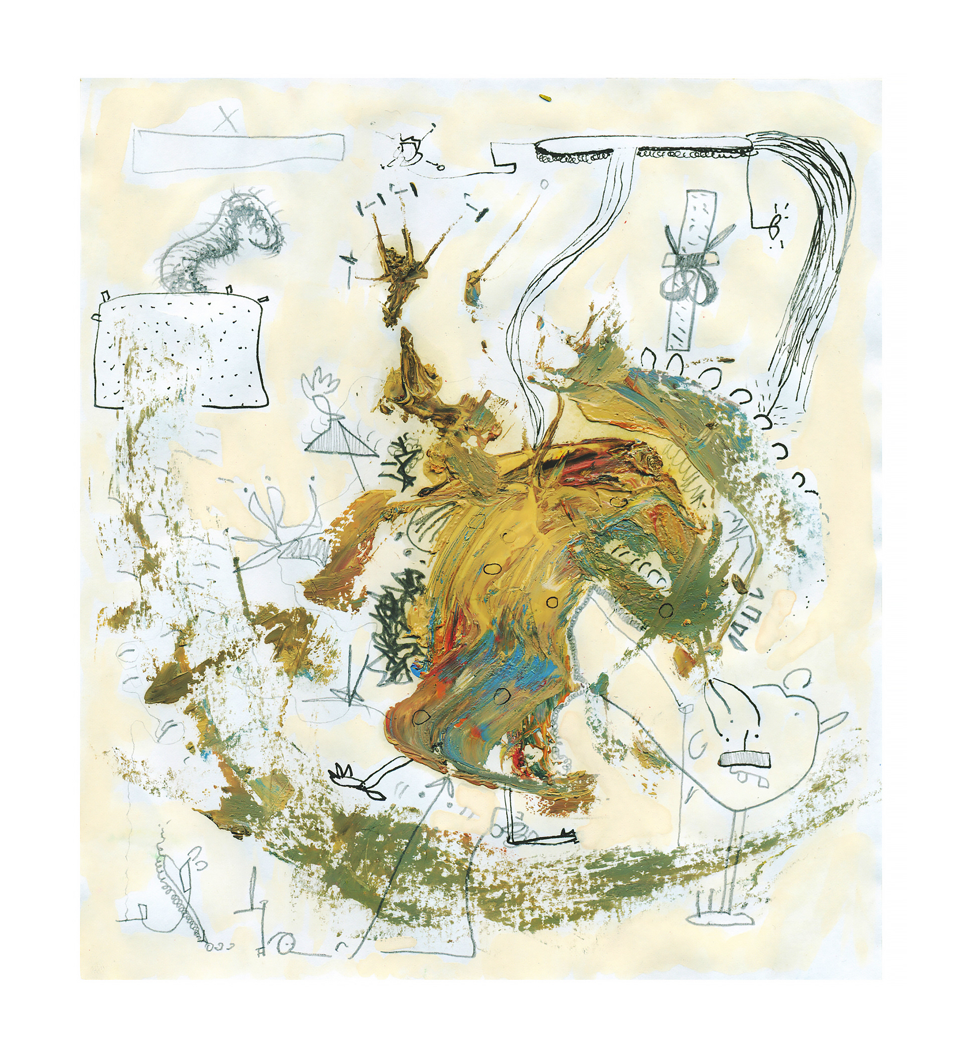 el hombrecito cósmico, 2013. óleo, lápiz y témpera sobre papel 20 x 24 cm.