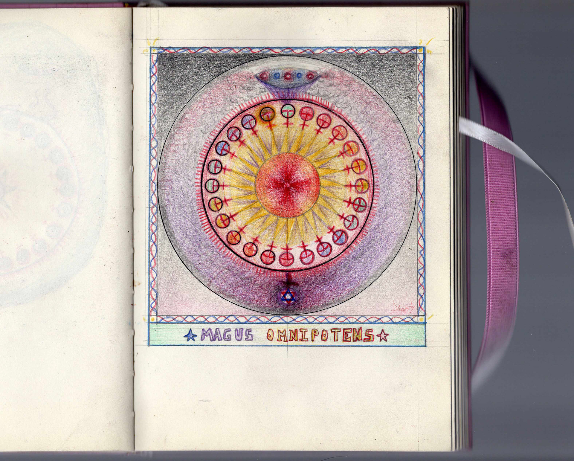 *magus omnipotens*, 2020. estudios de alquimia. lápices de color sobre papel. 15 x 20 cm.