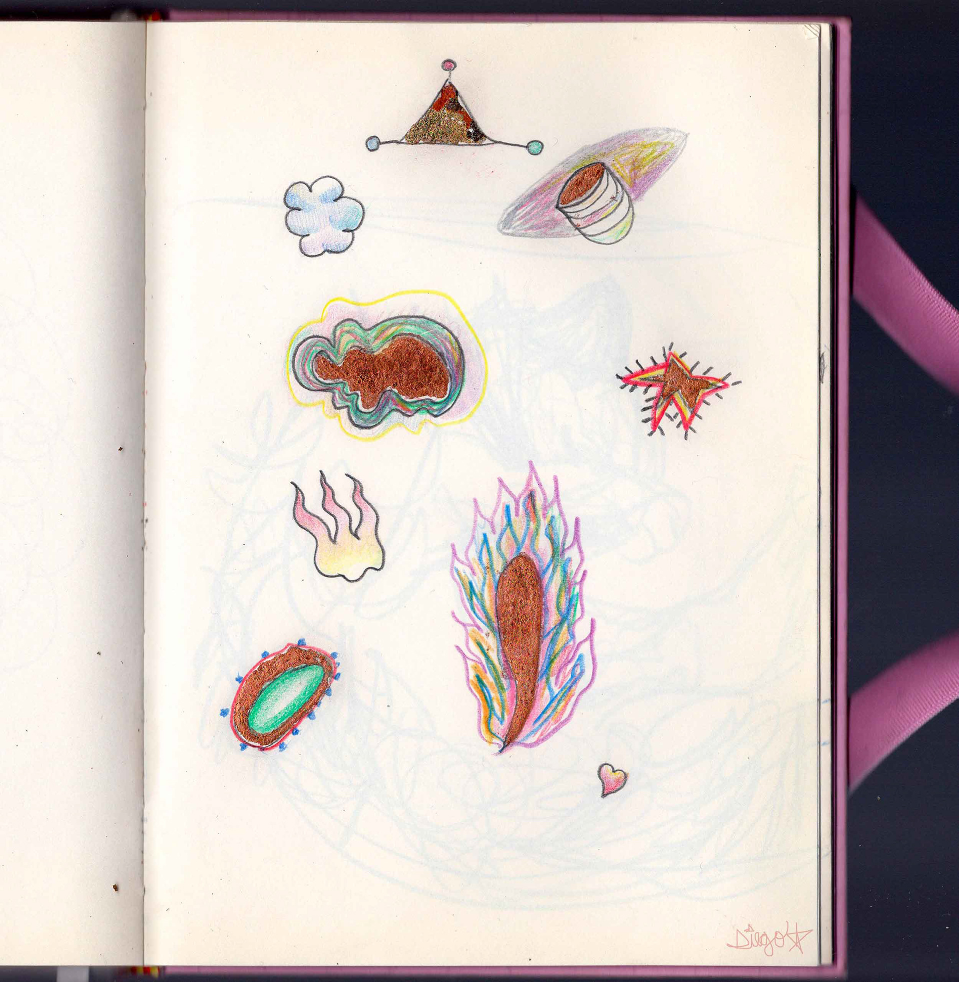 NUMENes, 2020. estudios de alquimia. lápices de color sobre papel. 15 x 20 cm.