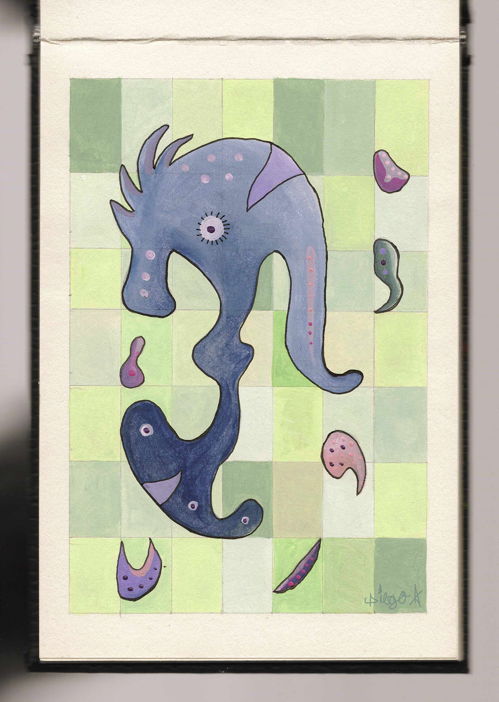 anomalía plasmoide nr. 5, 2024. arte autómata. acrílico y tinta sobre papel libre de ácido. 14 x 20.7 cm.
