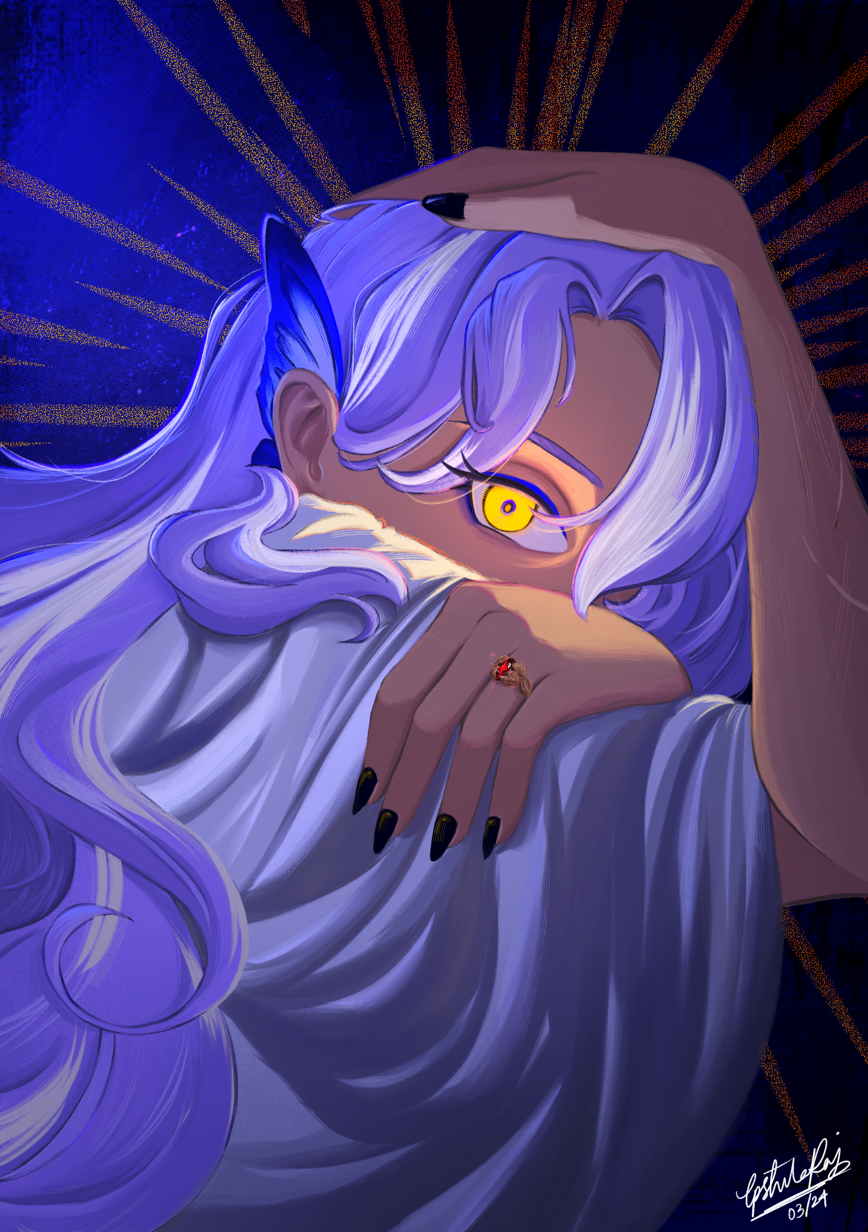 The holy light in your eyes damns me under