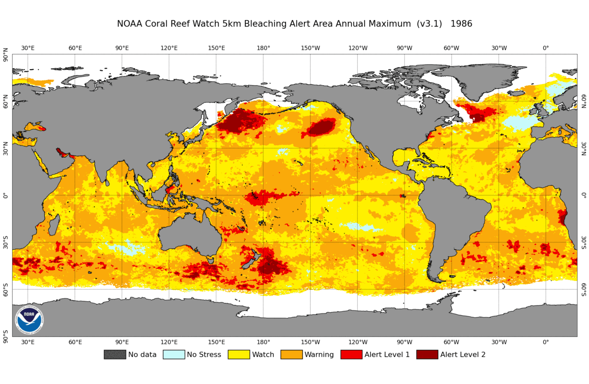 NOAA Coral Reef Watch 5km BAA Map Data (1986-2022)