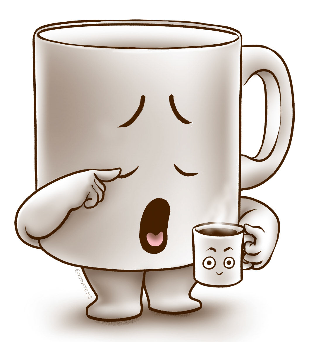 Sleepy Mug - character design for apparel - digital
