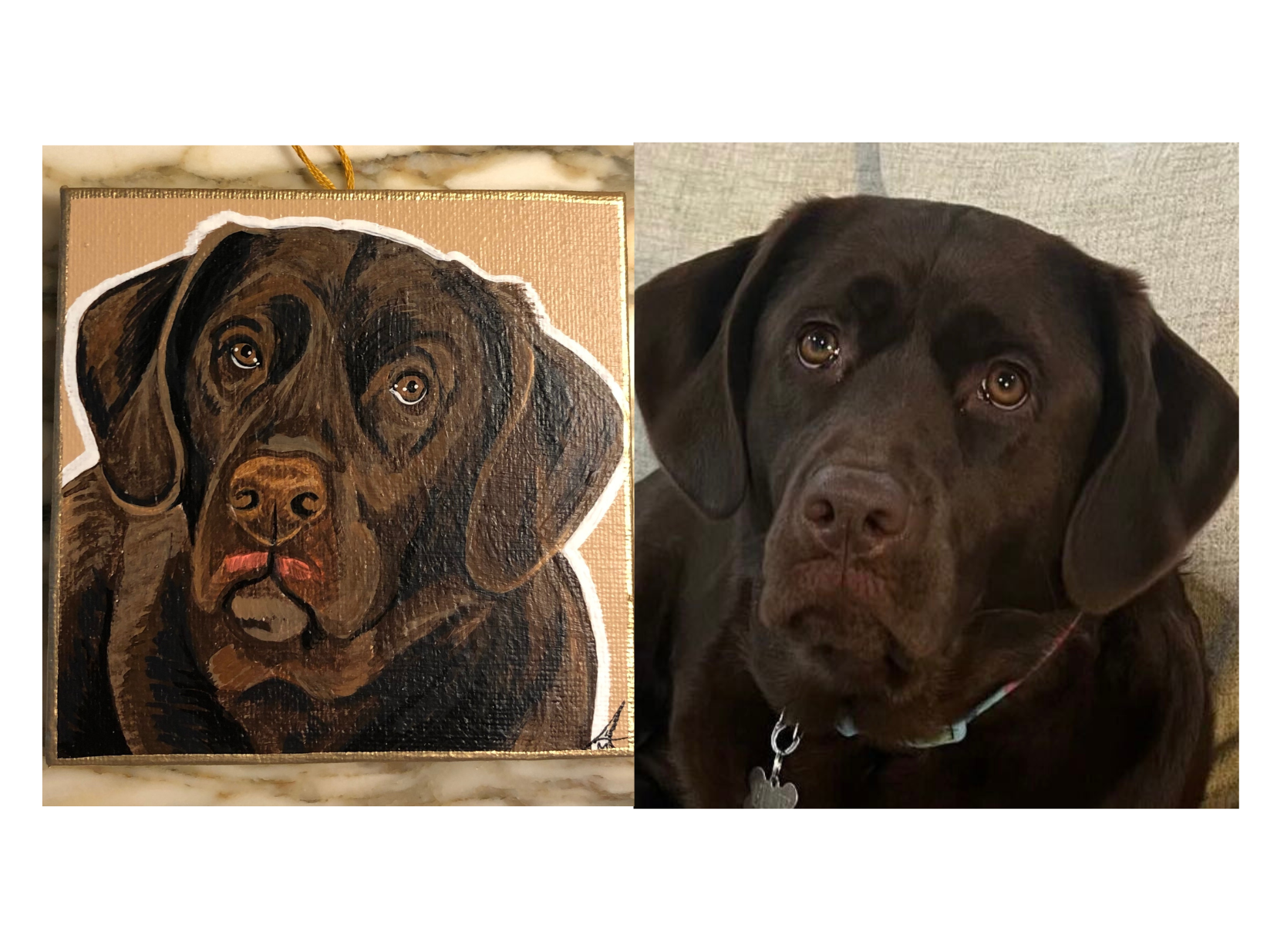 Millie on 4x4 wrapped canvas ornament