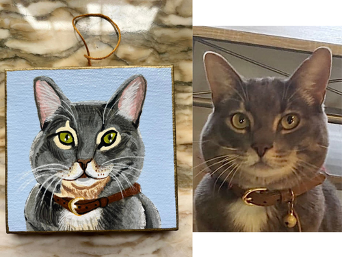 Smokey on 4x4 wrapped canvas ornament