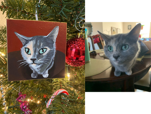 Gracie on 4x4 wrapped canvas ornment