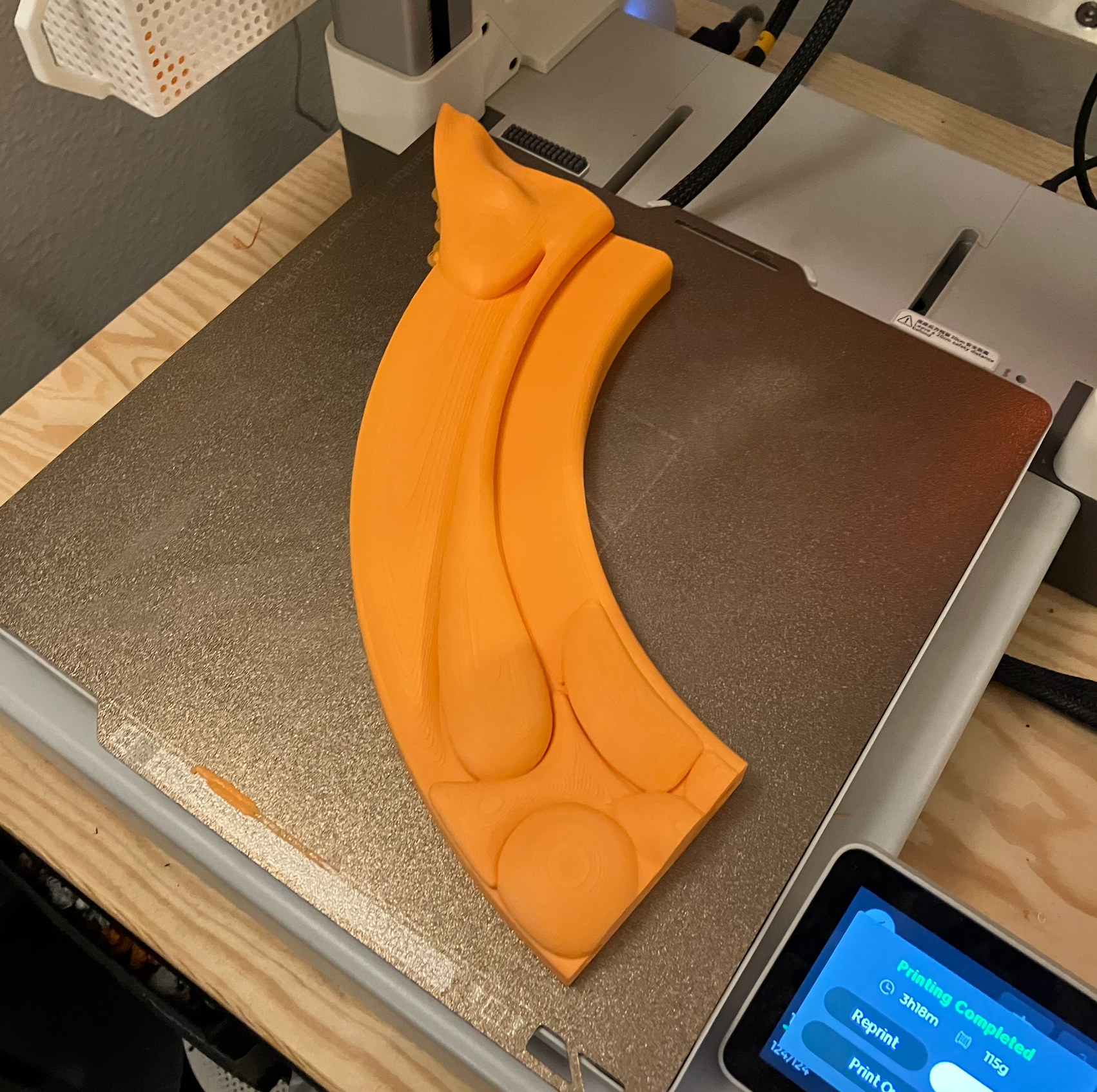 A quarter of the 3d printed frame