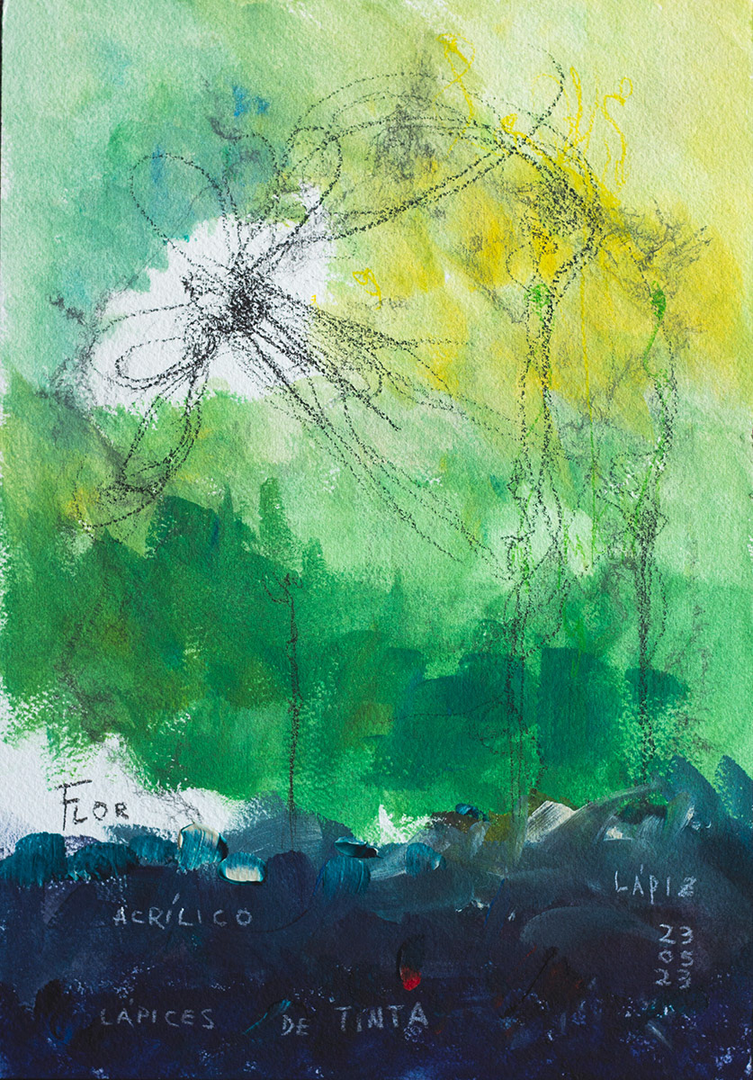 Flower, 2023. Mixed media on paper 26x18 cm, 55 €