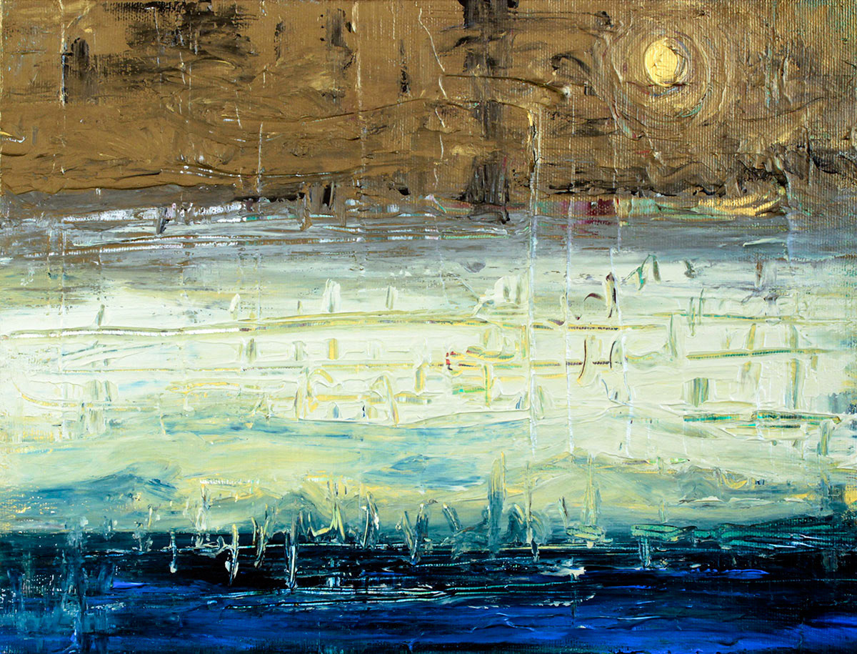 Day and night at the harbour, 2021. Acrylic on canvas