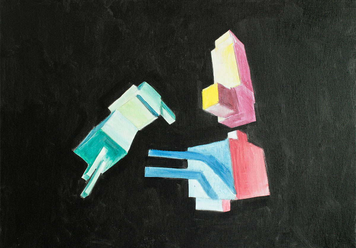 Juego, 2021. Lápices acuarelables y acrílico sobre lienzo, 70x50 cm, 500 €