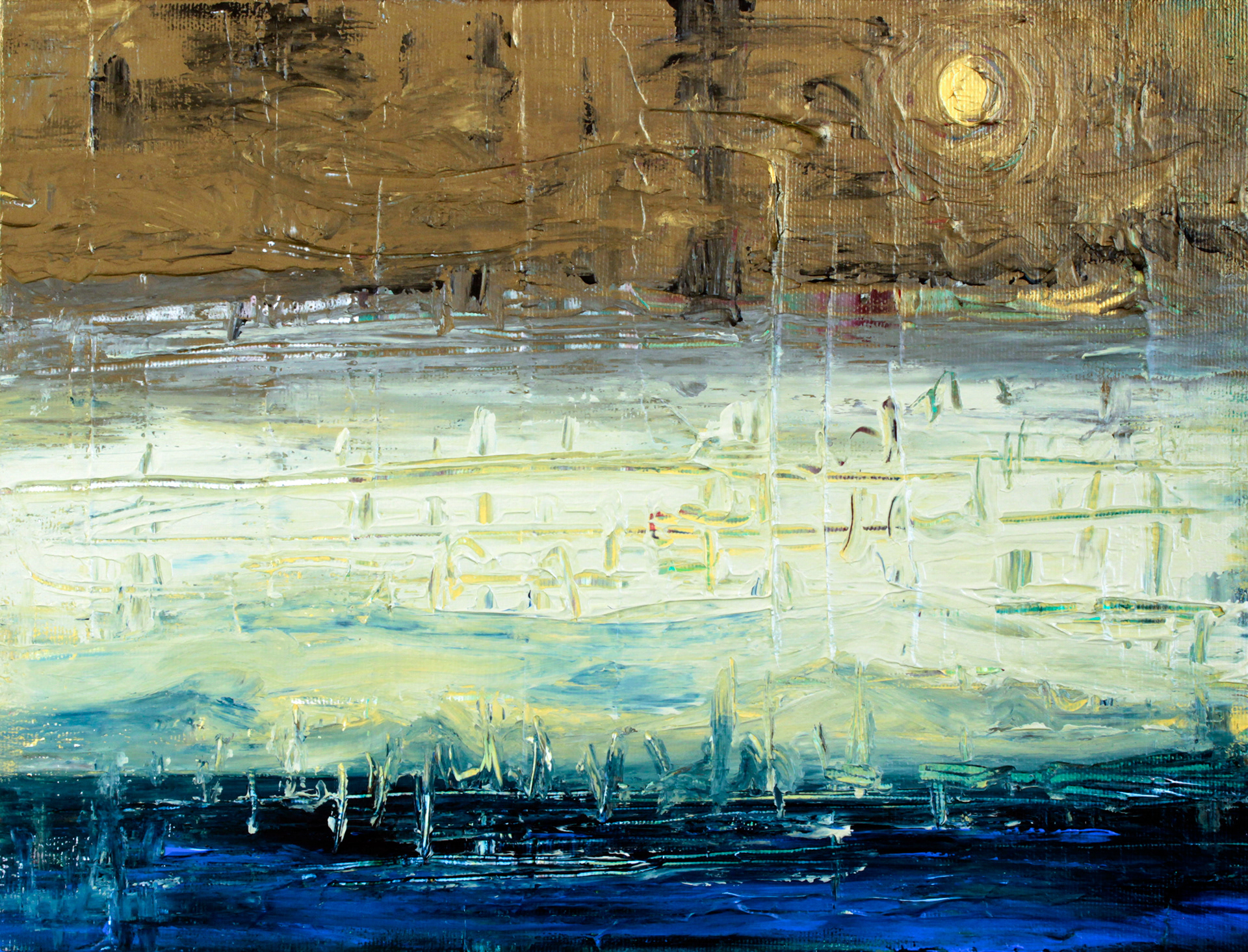 Día y noche en el puerto, 2021. Acrílico sobre lienzo, 35x27 cm, vendido