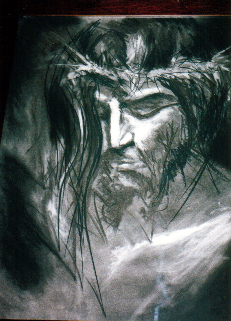 Interpretation of Christ by Velázquez, 2000. Charcoal on paper, sold