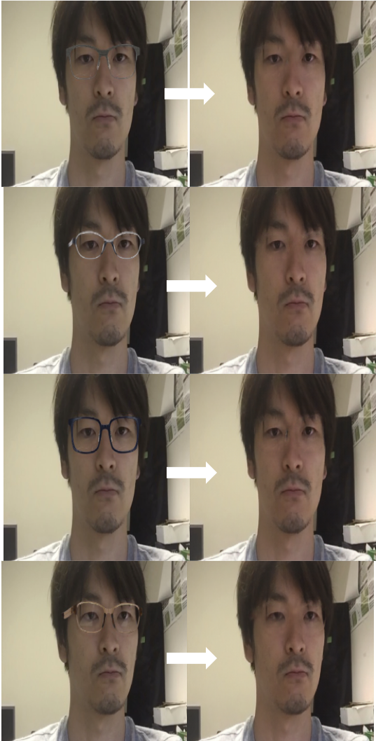 眼鏡を除去した画像生成例